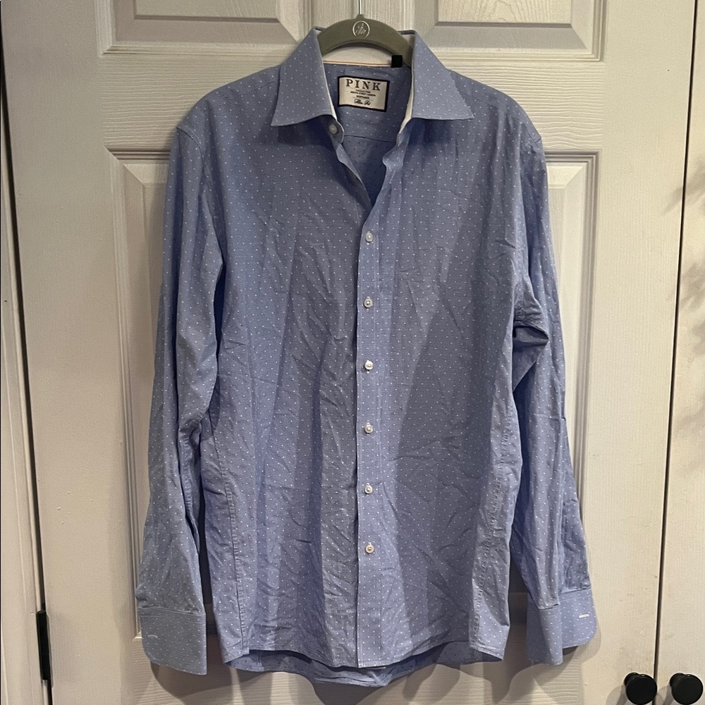 Thomas Pink Sky Blue Dotted Dress Shirt